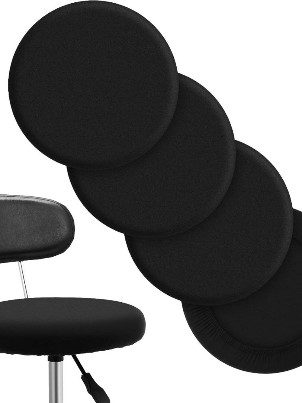 4 Pieces Round Bar Stool Seat Chair Cover for 14-17 Inch Chair, Black